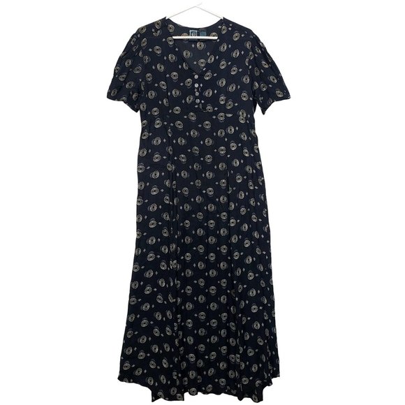 Ecote Dresses & Skirts - Ecote Urban Outfitters Maxi Dress Size L Sheer Rayon Black White Crystal Buttons